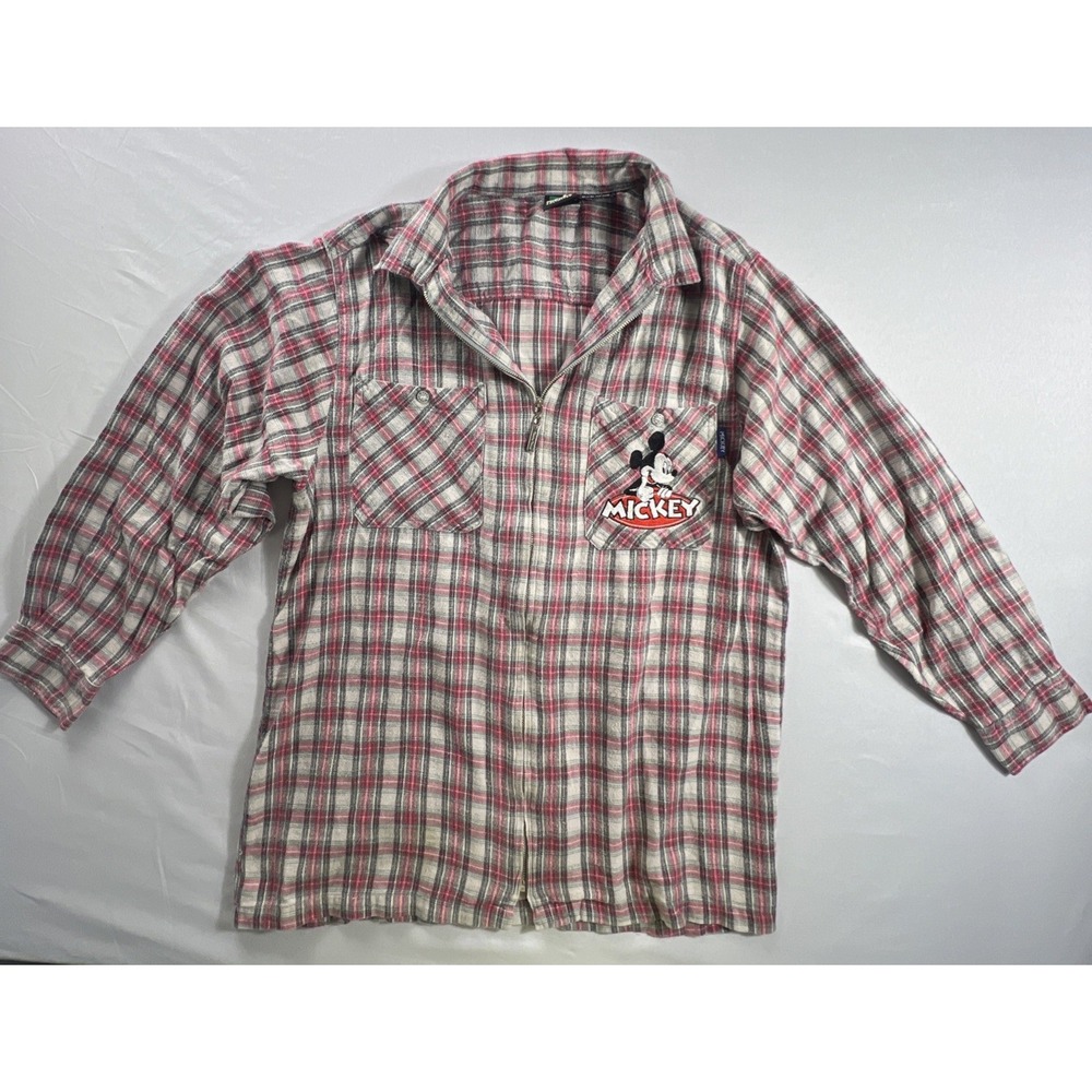 Mickey Unlimited Jerry Leigh Plaid Flannel Zip Front Shirt Medium Disney 90s